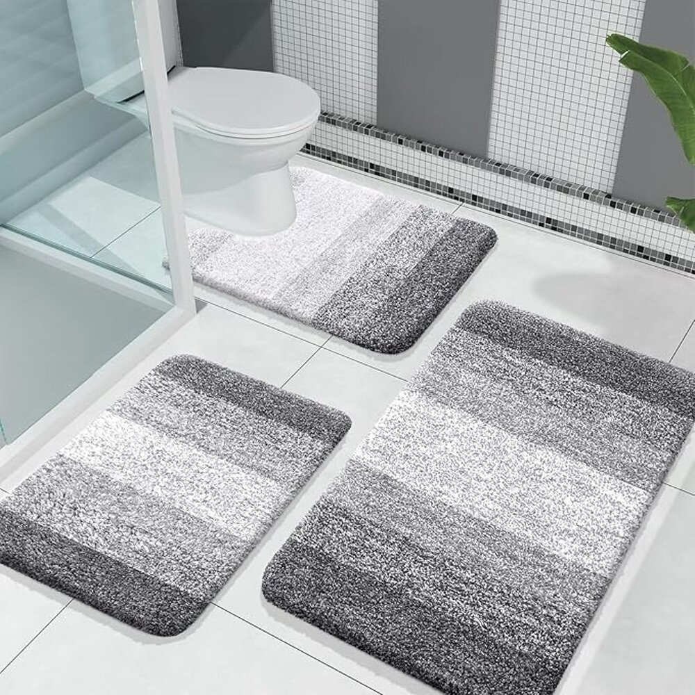 NEW Sets 3 Piece Bathroom Rugs, Soft Absorbent Microfiber Bath Rugs and U-Shaped